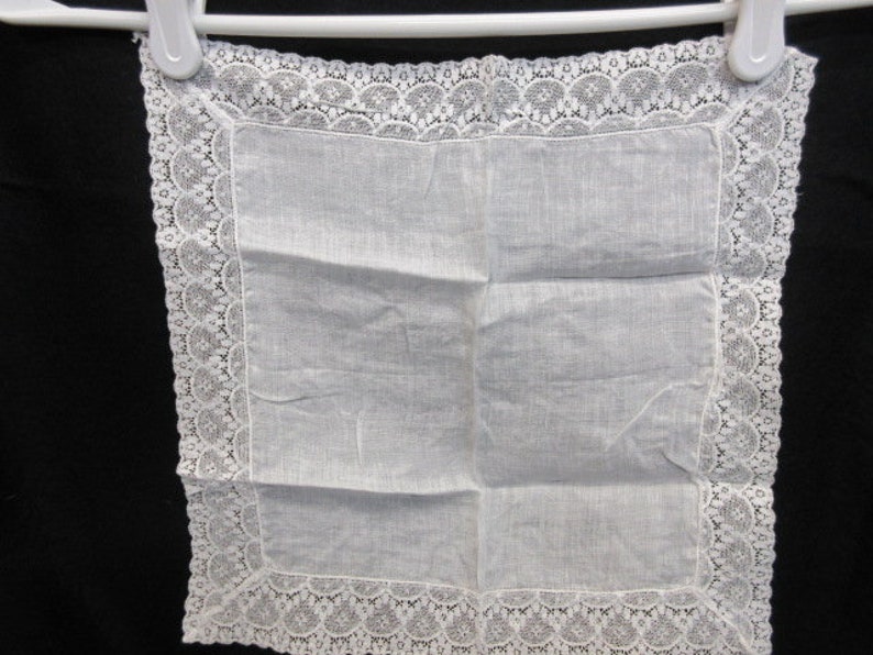 Retro Vintage Handkerchief white lace on white mid century fabric something old bridal hanky vintage linens vintage hankies