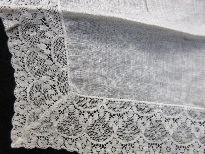 Retro Vintage Handkerchief white lace on white mid century fabric something old bridal hanky vintage linens vintage hankies