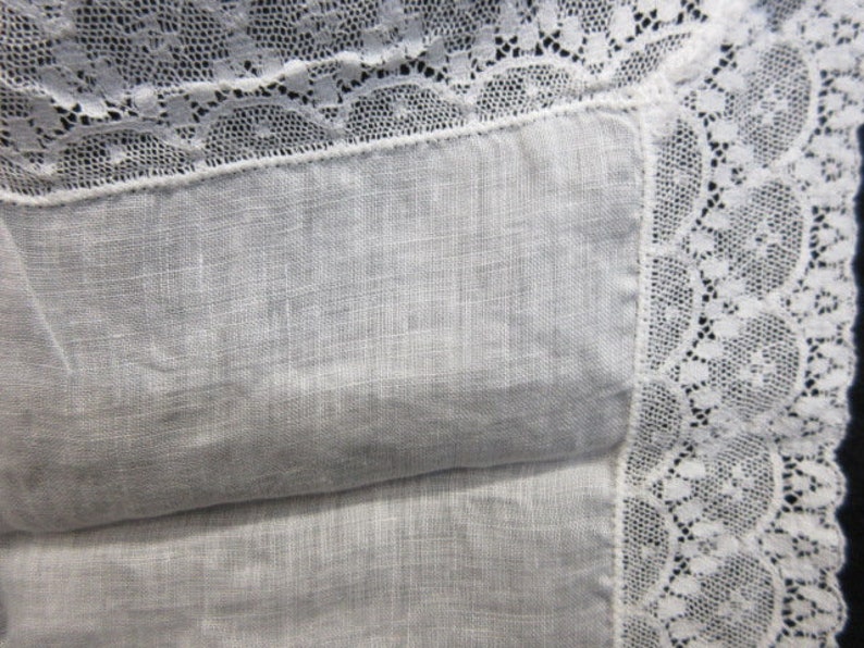Retro Vintage Handkerchief white lace on white mid century fabric something old bridal hanky vintage linens vintage hankies