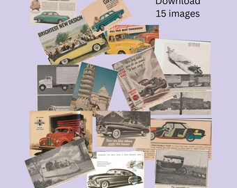 Vintage Car Ads Clip Art: Mid-Century Ephemera (Digital Download)