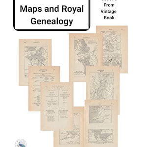 Vintage historische kaarten van Engeland & Britse koninklijke stambomen 1915 digitale printset | Afdrukbare genealogische kaarten voor ambachten, onderzoeksdecor