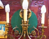 Solid Brass Art Nouveau Empire Revival Three Candle Electric Wall Sconce with a Quiver of Arrows and Built-in Switch