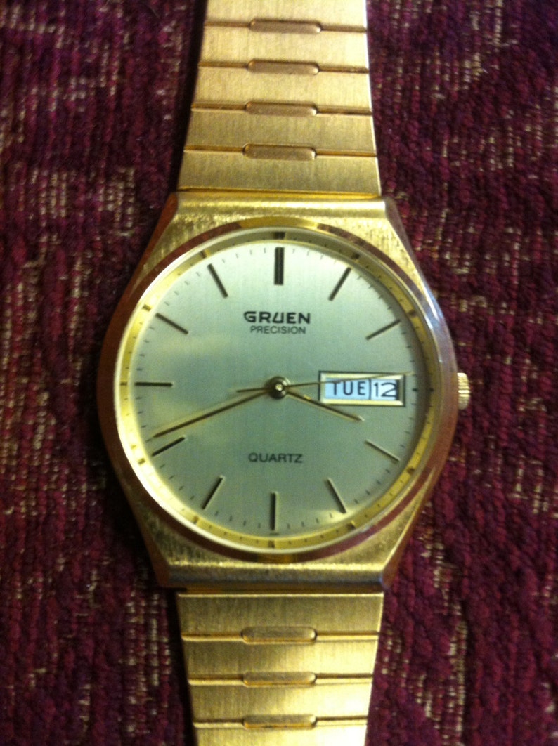 Vintage Gruen Precision Day and Date Gold Watch Quartz Analog Etsy