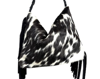 Cowhide Fringe Leather Shoulder Bag: Handmade Laptop Bag