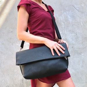 Crossbody Leather tote  Leather tote bag Leather Shopper bag Unique Crossbody leather bag  Travel Leather tote Black Leather bag  purse