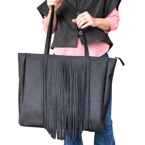 Extra Large Black Leather Tote Bag Oversized Work and Travel Etsy