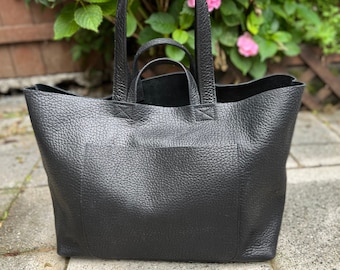 Bolso tote extragrande de piel negra: para el trabajo, viajes y compras