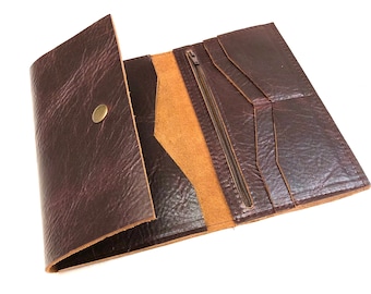 Handcrafted Leather Tri-Fold Wallet, makeup bags, Large Passport Holder