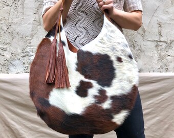 Cowhide Leather Hobo Bag, Handmade Slouchy Shoulder Bag - Etsy