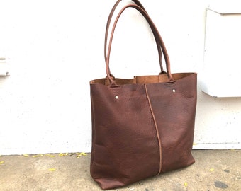 Large Brown Leather Tote , 18”x14” Work travel leather bag, Leather Computer bag with Zipper gift for women,  Large leather shopper tote bag