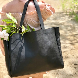 Extra Large Black Leather Tote Bag: Handmade Work & Travel Computer Bag bild 6