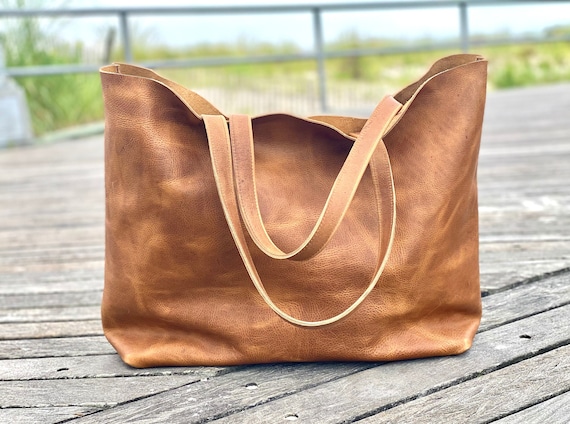 Leather Tote Bag, Honey / Classic / Oversized