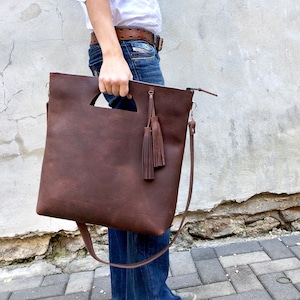 Bolso grande de piel Bolso de viaje Bolso shopper grande Bolso bandolera de piel Bolso de piel con cremallera Bolso de piel marrón Bolso único con bolsillos