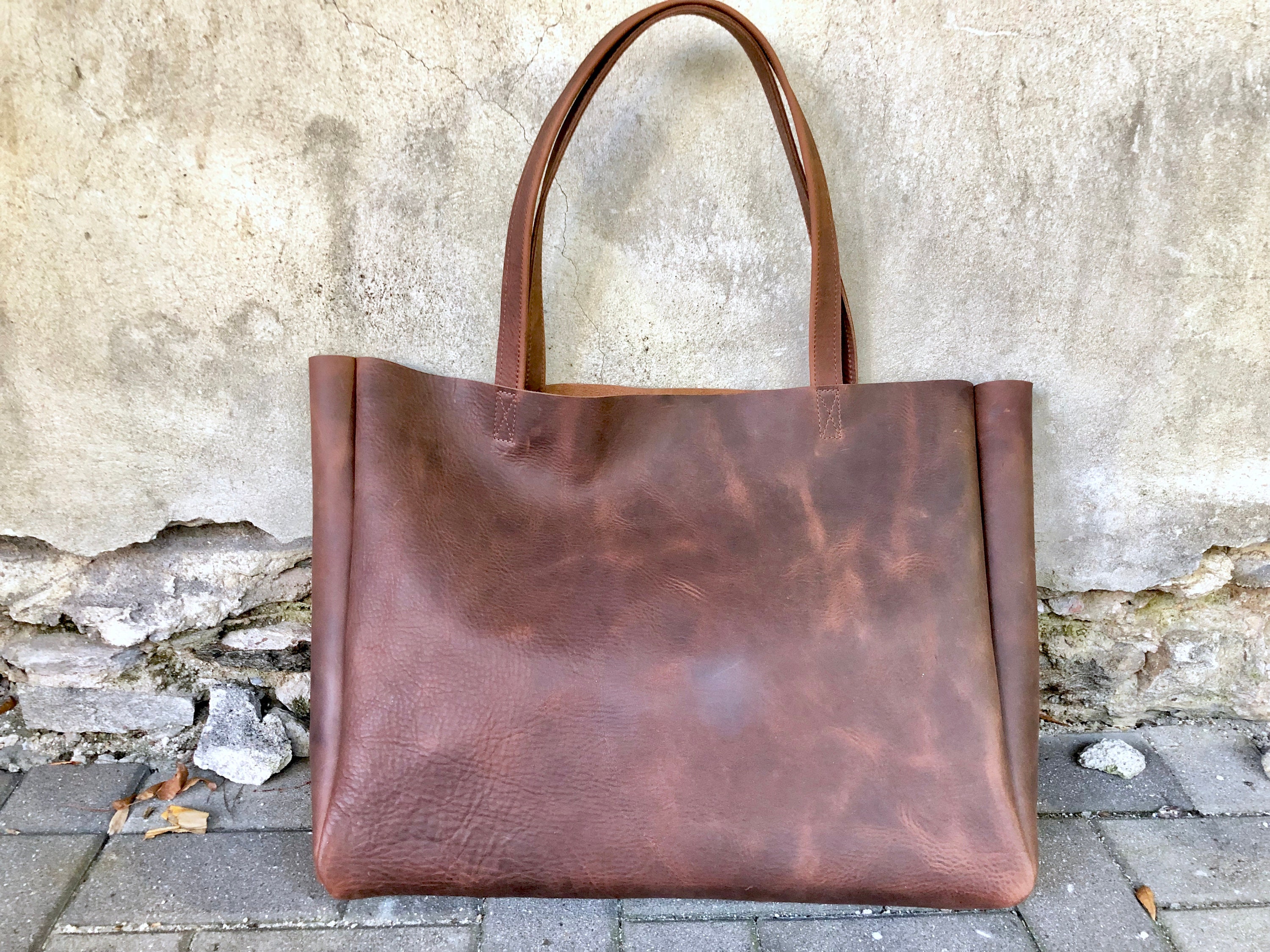 Extra Large Brown Leather Tote Bag 19x 15x5 Oversized Work -  Israel