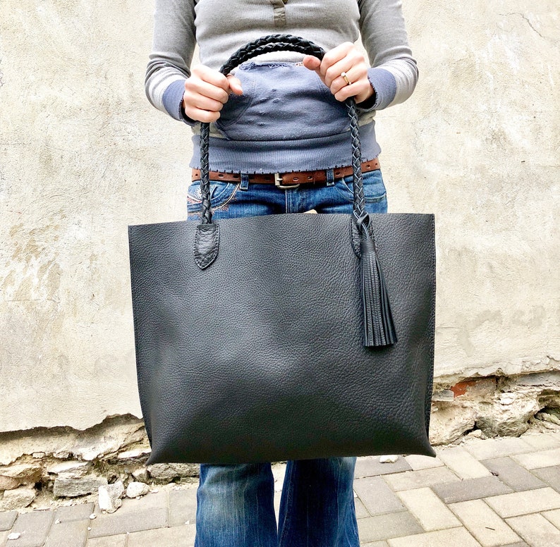 Black Leather Tote Bag SALE Unique Leather Computer Bag for Etsy