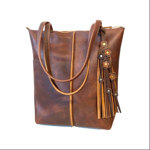Bolso de mano vintage de cuero marrón con opción de borla, bolso de mano de cuero resistente para trabajo y viajes, bolso de mano de cuero azul vibrante con opción de cremallera