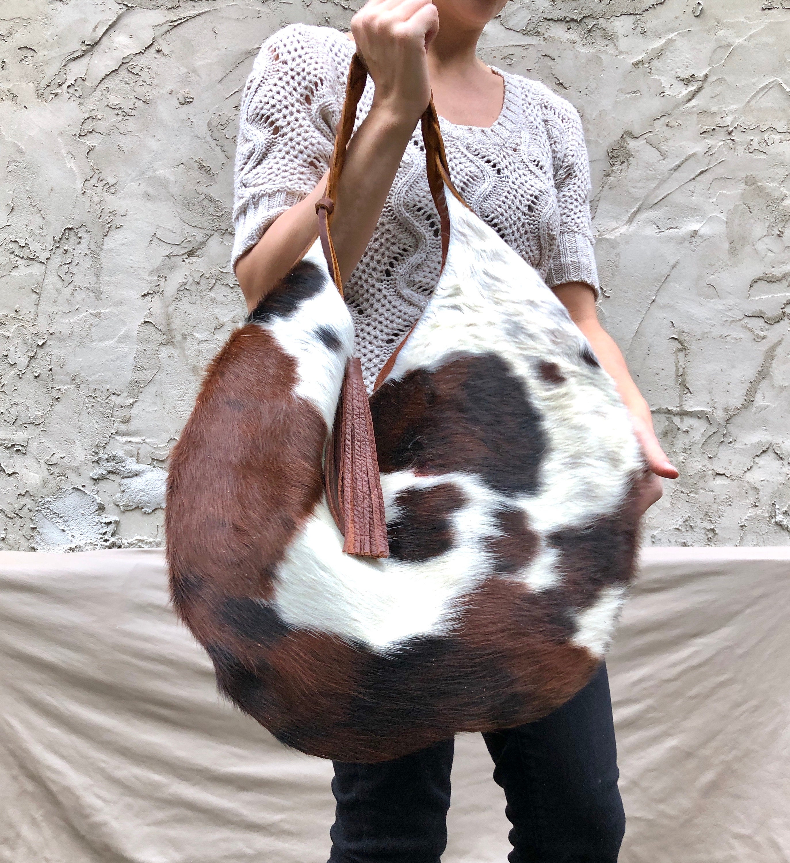 Hogsback Leather Cowhide Leather Hobo Bag, Handmade Slouchy Shoulder Bag - Etsy