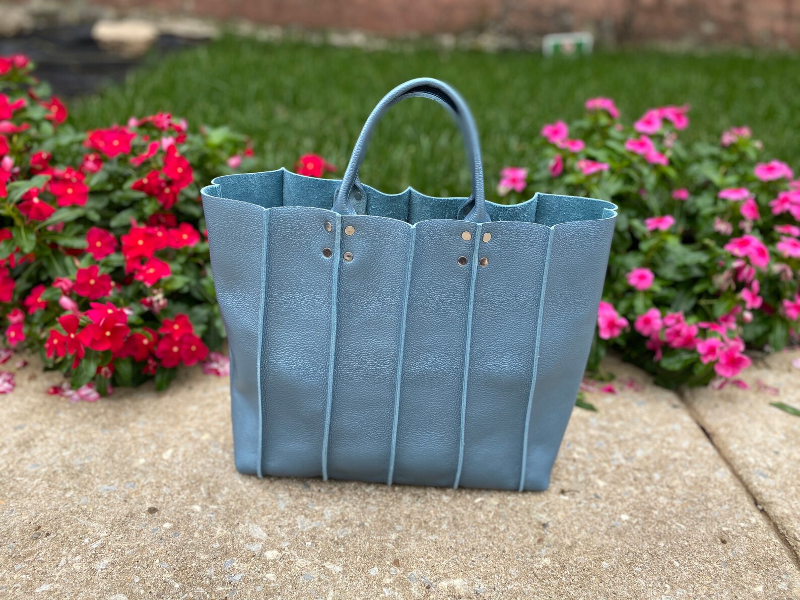 Metallic Blue Leather Bag Medium Size Work and Travel Leather Etsy