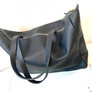 Extra Large Black Leather Tote Bag: Handmade Work & Travel Computer Bag bild 10