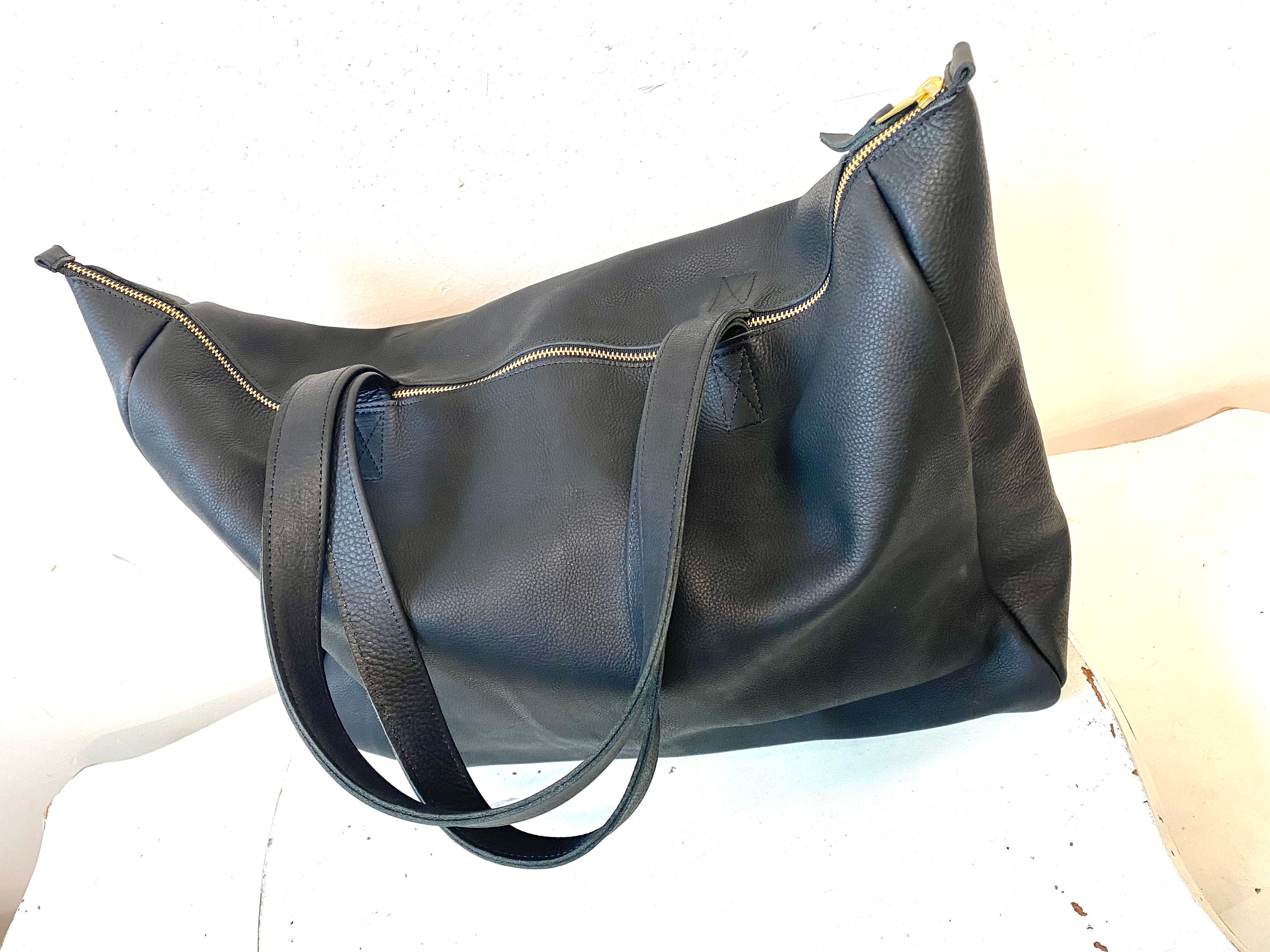 Extra Large Black Leather Tote Bag , Oversized Work and Travel Computer Bag,  Large Shopping Bag, 24 X 15 Handmade in USA 