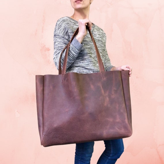 Leather Tote Bag, Honey / Classic / Oversized