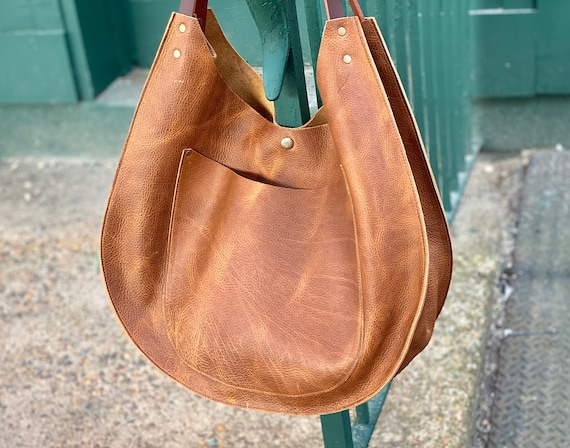 Honey Brown Leather Hobo Bag 18W X 14H Large Size Work and Travel Bag With Front Pocket Sturdy Genuine Leather Shoulder Bag Etsy