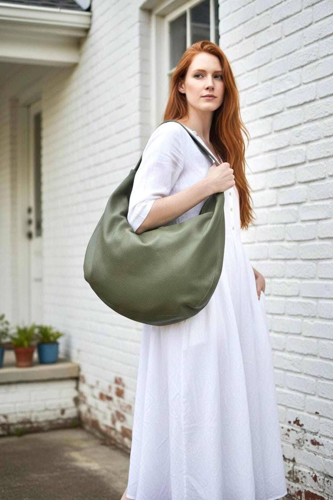 バッグ VAULTROOM HOBO BAG SMALL OLIVE Olive Green Leather Hobo Bag: Slouchy Zippered Shoulder Bag - Etsy