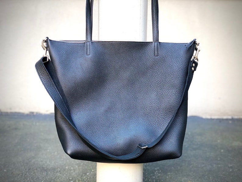 Large Black Leather Crossbody Bag Oversized Work and Travel Etsy