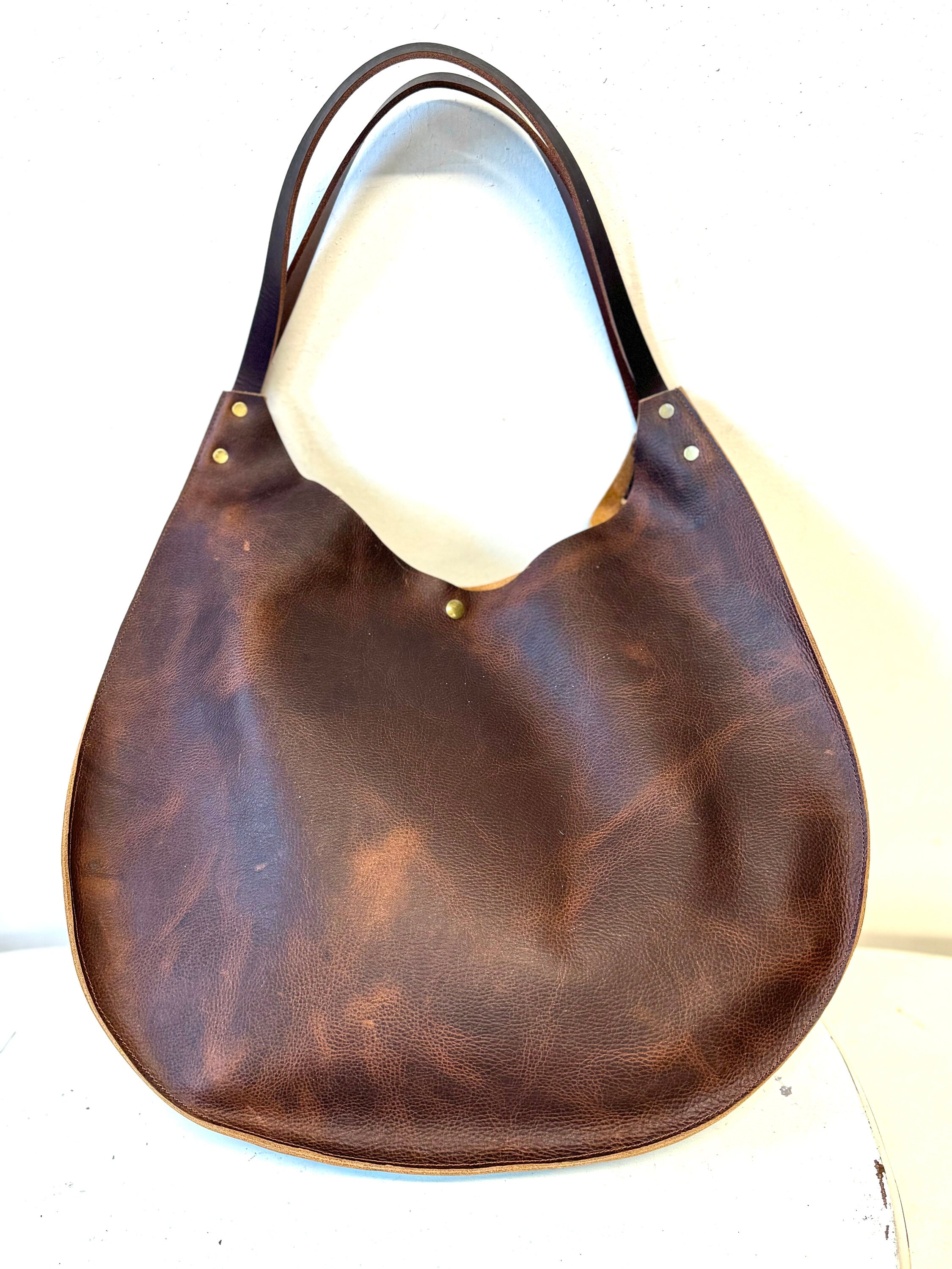 OVHEE Mignon Hobo Shoulder Bag Dark Brown/ホーボーバッグ Brown Leather Hobo Bag 18”W X 14”H , Large Size Work and