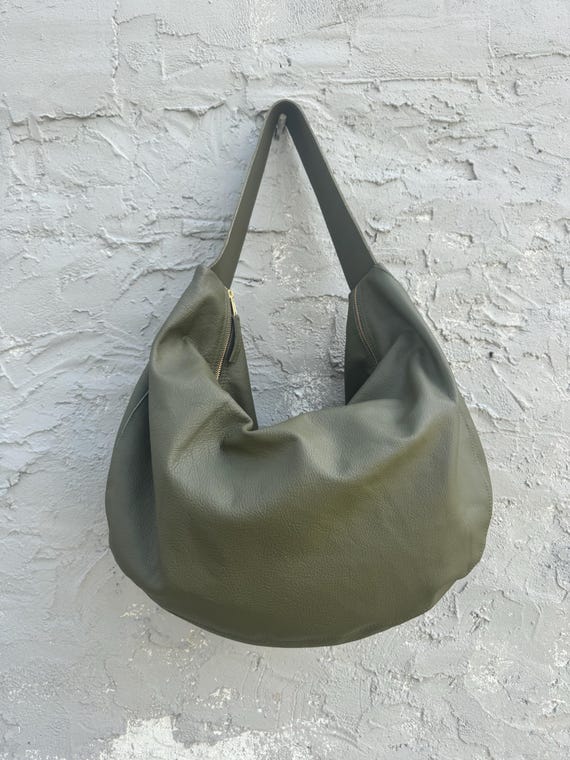 バッグ VAULTROOM HOBO BAG SMALL OLIVE Olive Green Leather Hobo Bag: Slouchy Zippered Shoulder Bag - Etsy
