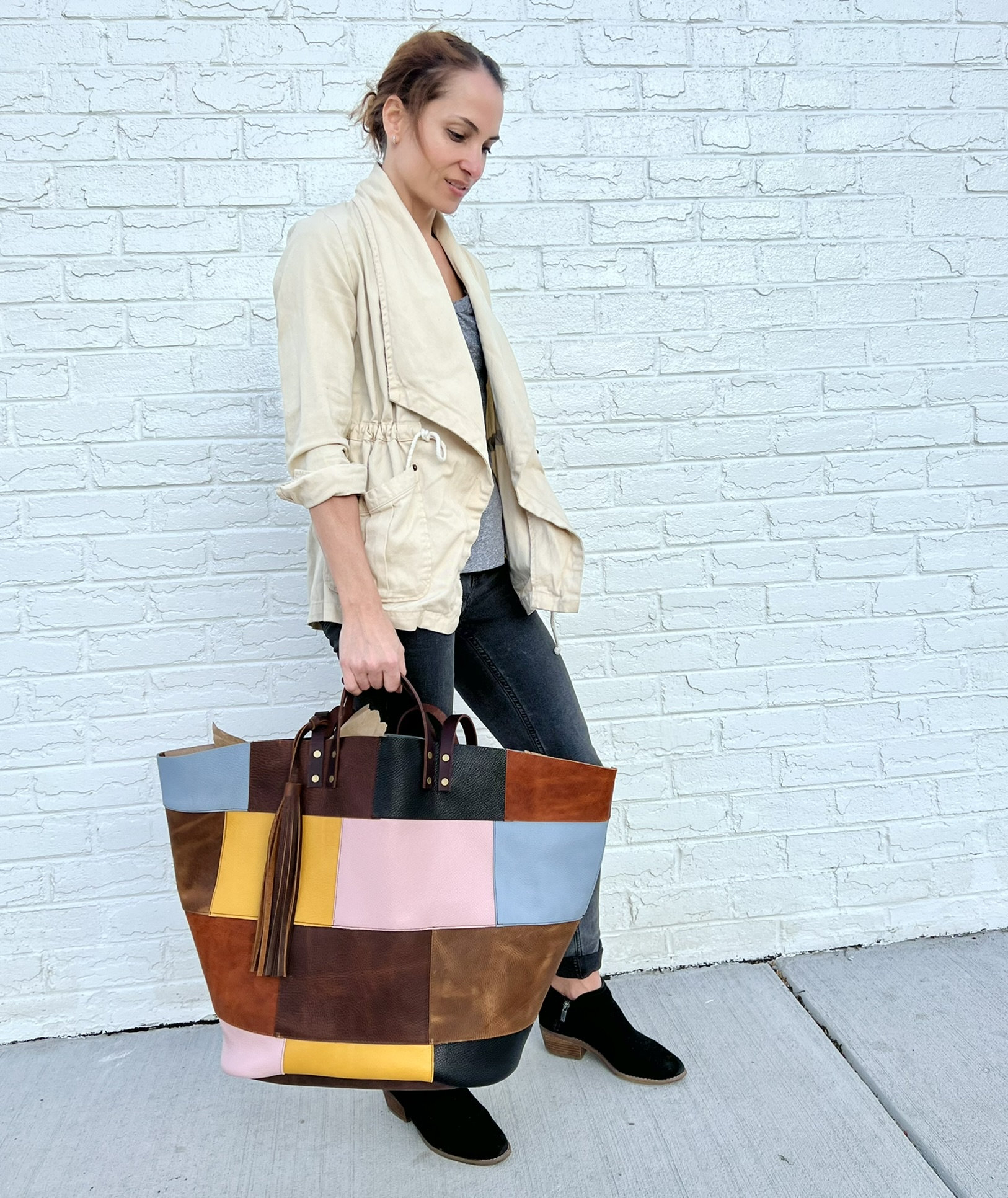 Patchwork Leather Bag Large Leather Tote Bagoversized tote bag Segater® Women main image 3
