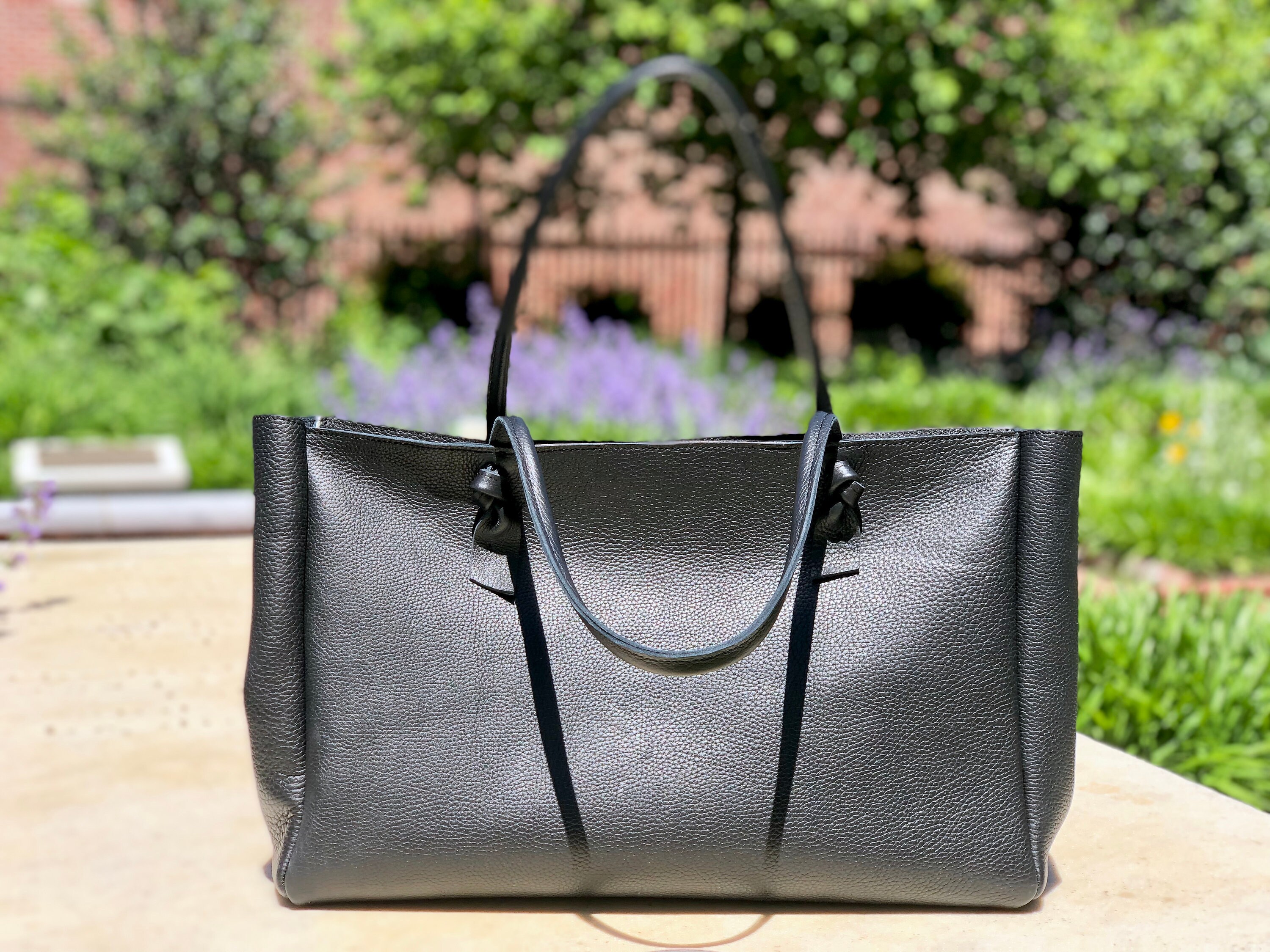 Black Leather Tote Bag 22”x 12” With Zipper Large Work and Black Leather Tote Bag 22”x 12” With Zipper Large Work and