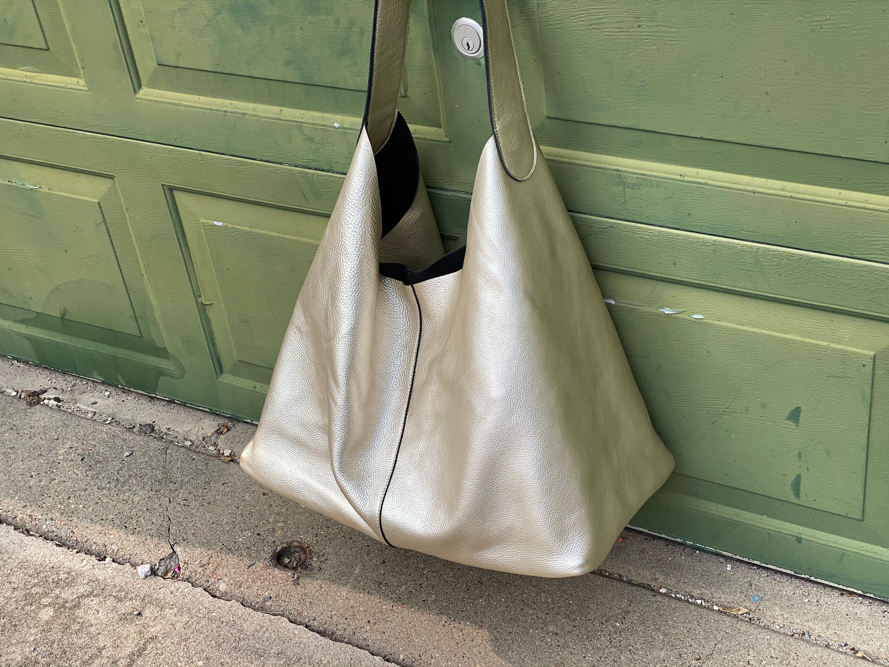 Huge Metallic Hobo Bag, Oversized Leather Shoulder Bag Huge Metallic Hobo Bag, Oversized Leather Shoulder Bag