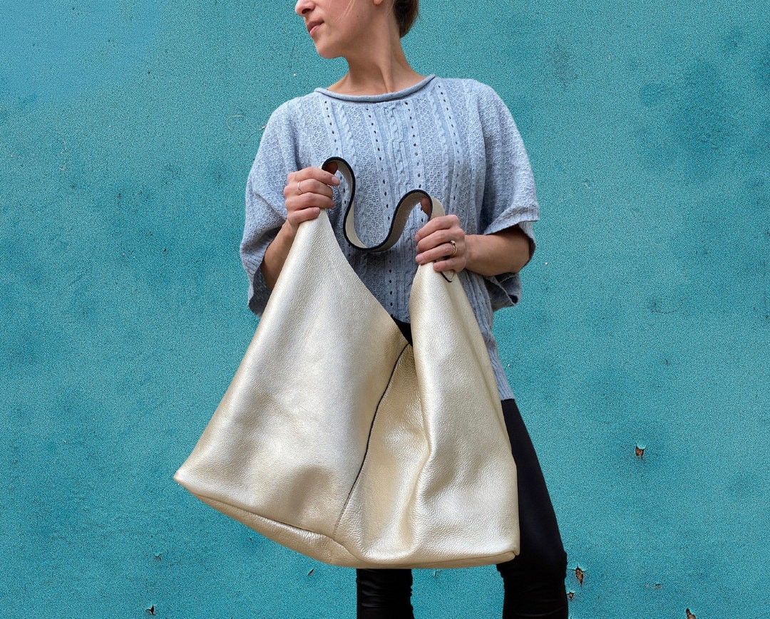 Huge Metallic Hobo Bag, Oversized Leather Shoulder Bag Huge Metallic Hobo Bag, Oversized Leather Shoulder Bag