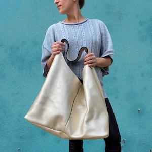 Metallic Leather Hobo Bag: Oversized Platinum Shoulder Bag