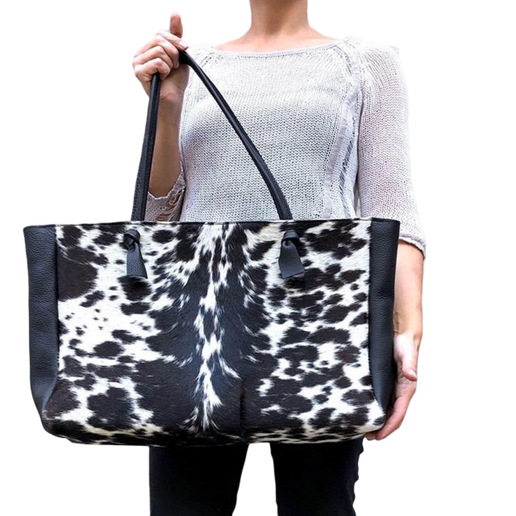 Black cowhide leather tote bag 22x 12 Large work and travel Etsy