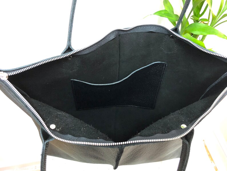 Leather Tote Bag / Leather Tote Zipper / Large Shopper Bag / Etsy