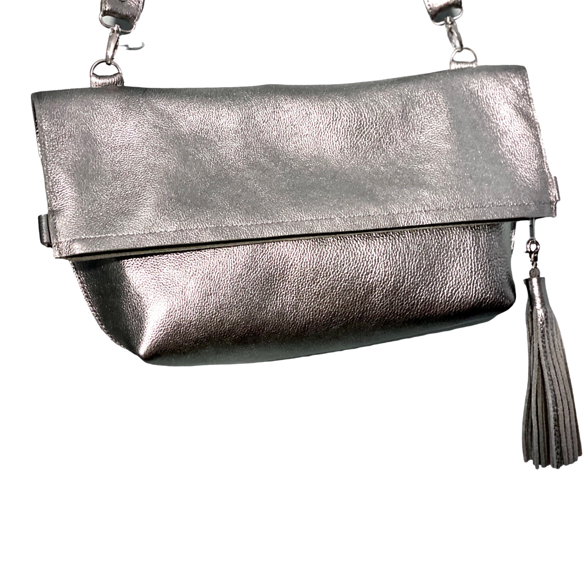 Silver Leather Tote, Crossbody Leather Bag, Medium Work and Silver Leather Tote, Crossbody Leather Bag, Medium Work and