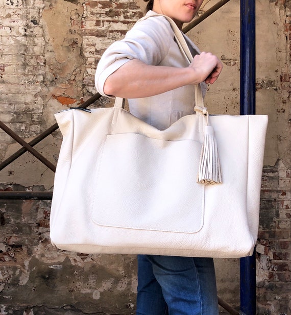 extra large leather tote with zipper
