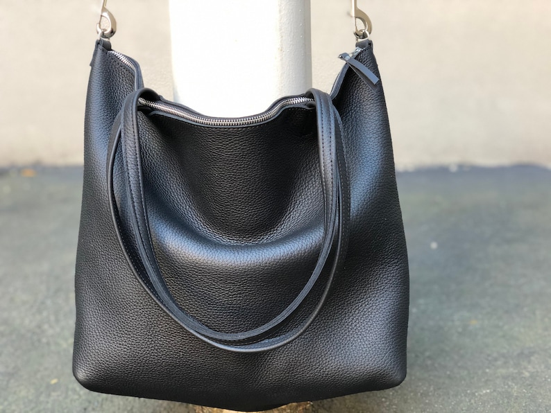 Large Black Leather Crossbody Bag Oversized Work and Travel Etsy