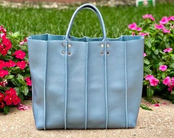 Metallic blue leather bag, Medium size Work and travel leather bag ,Laptop computer bag, women’s handbag