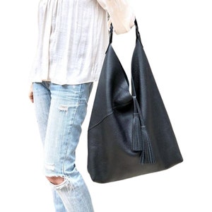 Leather hobo bag, Overnight bag, Slouchy large shoulder bag for work and travel, Large Leather Shopper image 1