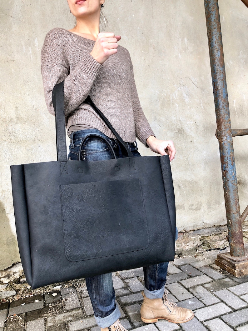 Extra Large Black Leather Tote Bag 19x 15x5 Oversized Etsy