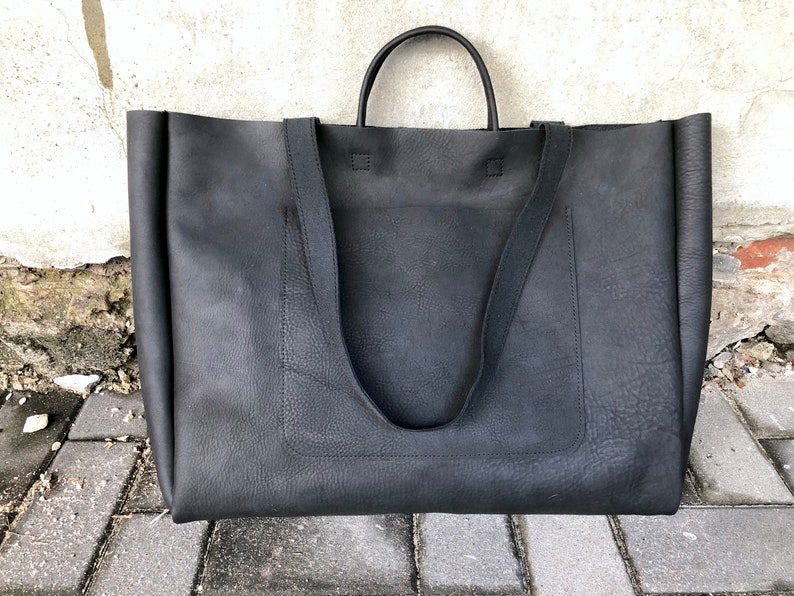 Extra Large Black Leather Tote Bag 19x 15x5 Oversized - Etsy