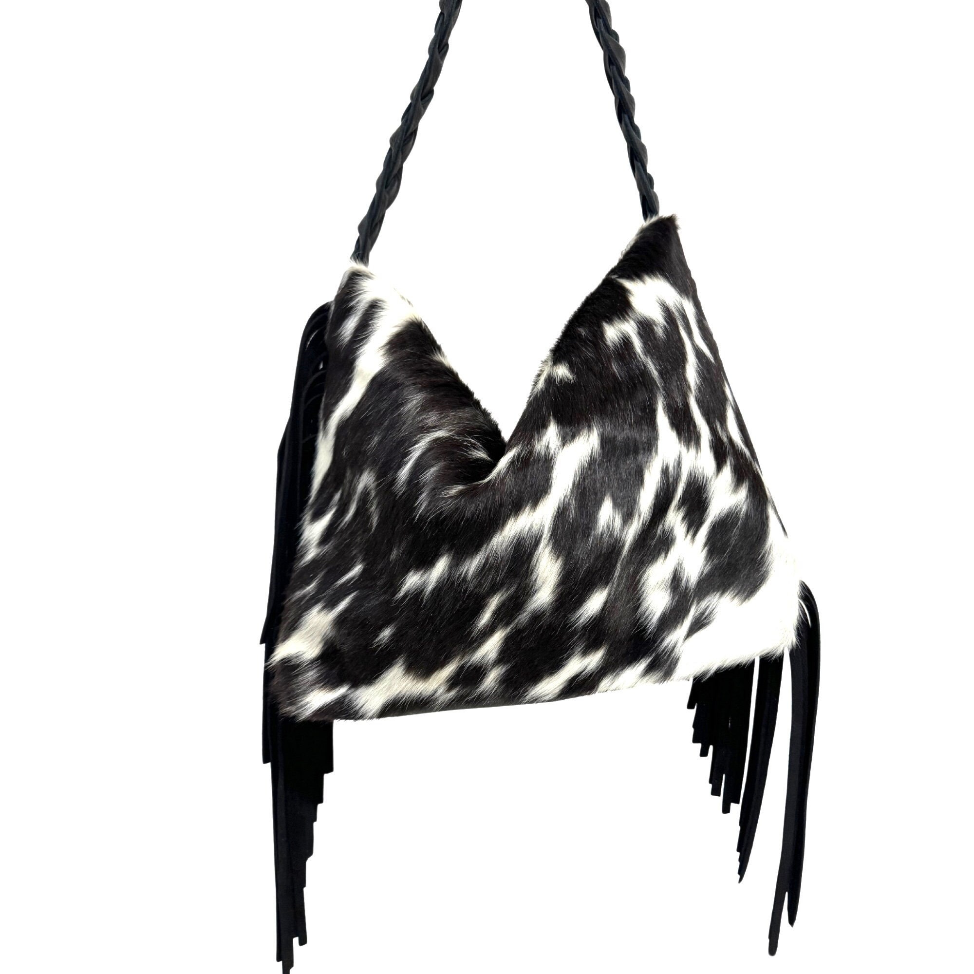 Cowhide Fringe Leather Shoulder Bag: Handmade Laptop Bag - Etsy
