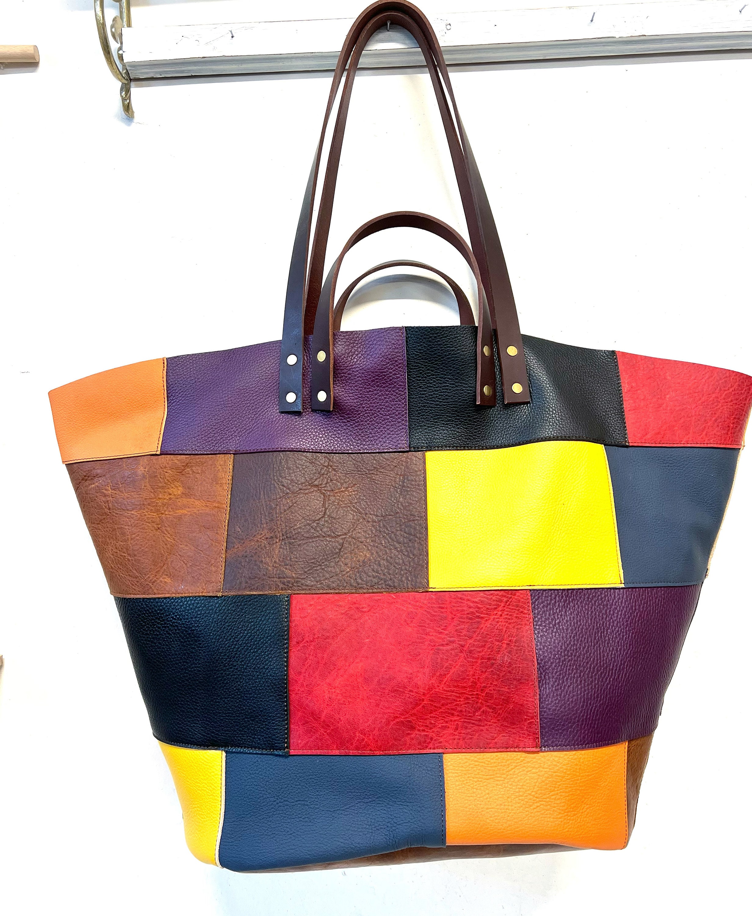 Patchwork Leather Bag Large Leather Tote Bagoversized tote bag Segater® Women main image 4