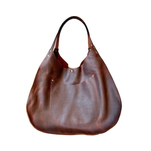 Bolso estilo hobo de cuero marrón vintage de gran tamaño, 22" de ancho x 16" de alto, bolso de trabajo y viaje extragrande con bolsillo frontal