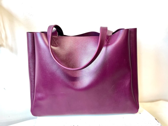 Extra Large Purple Leather Tote Bag ,Oversized Work and Travel Computer Bag, Leather Bag Handmade in USA , Heavy Duty, Sturdy Handbag