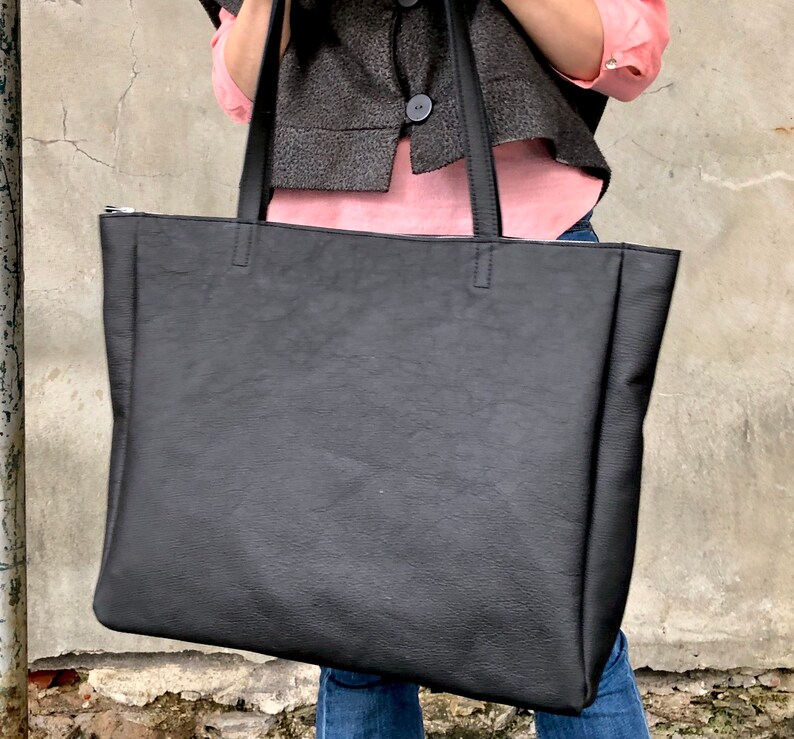 Extra Large Black Leather bag with fringe Oversized work and Etsy