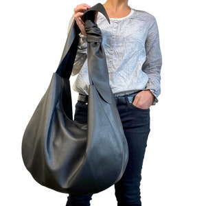 Large buttery soft black hobo bag, slouchy leather hobo bag with zipper and lining 20”W x 14”H , Work and travel bag